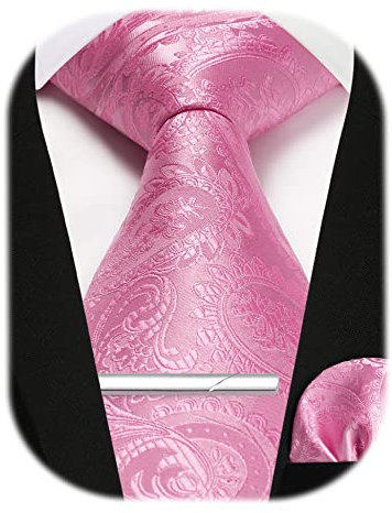Enlision Herren Krawatten und Einstecktuch krawattenklammer Set Rosa Paisley Krawatte Taschentuch Krawattennadel Für Männer Business Hochzeit,Rosa,Einheitsgröße
