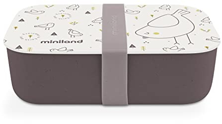 Miniland Naturlunch Chick-Hermetische Brotzeitdose mit herausnehmbarer Trennwand, aus beständigen, sichen und 100% natürlichen Materialien hergestellt.