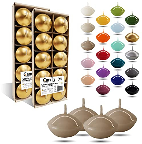 CANDLY HANDMADE© 10x Schwimmkerzen Premium Ø 45mm | Geburstag & Namenstag, Hochzeit, Hochzeitsempfang, Valentinstag, Ostern, Weihnachten, Elegante Haus Dekoration, Candles, Kerzen für Damen (Beige)