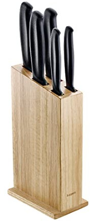 Kuppels BASIC Messerblock mit Messer Set 5-teilig | Rubberwood | Spickmesser, Allzweckmesser, Fleischmesser, Kochmesser, Brotmesser | Klingenstahl 3Cr13 | schwarze Kunststoff Messer-Griffe…