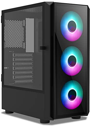 iONZ KZ02 - Advanced Series 2.0 - PC Mid Tower Case M/ATX ATX Gaming Tempered Glass includes 3 x RGB 120mm Fans (Advanced Glass)