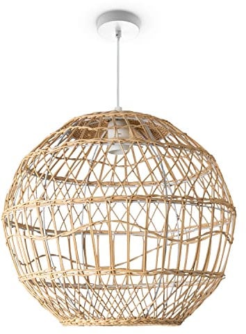 Paco Home Pendelleuchte Wohnzimmer Boho Korbleuchten Pendellampe Rattan Hängeleuchte Esszimmer Lampe Papier E27, Lampenart:Pendelleuchte - Typ 6, Farbe:Creme (Ø40 cm)