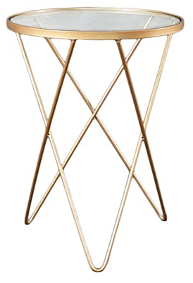 Mesa de Comedor, Mesa de Vidrio Redonda Dorada Mesa Auxiliar Nórdica con Patas de Horquilla Mesa de Centro Decorativa Impermeable para Cafetería Balcón de Cocina (Tamaño:40 * 40 * 62 cm, Col