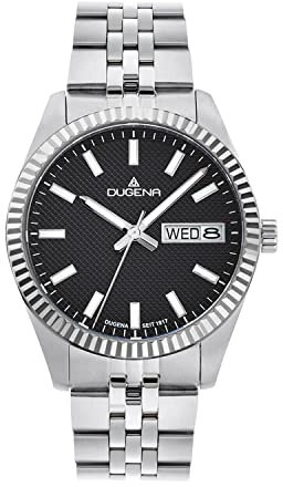 Dugena Herren-Armbanduhr 4461068 Vento, Quarz, schwarzes Zifferblatt, Edelstahl, Saphirglas, Drückerfaltschließe, 10 bar