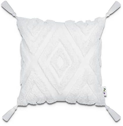 Paco Home Kissen Bezug Kissenbezüge Mit Quastenfransen Boho Kissenbezug Kissenhülle Boho Sofa Couchkissen Zierkissen, Farbe:Creme-Weiß, Sets:Single