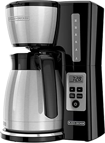 BLACK + DECKER - CM2046S 12-Cup Programmable Thermal Coffee Maker with Brew Strength and VORTEX Technology, Black and Steel, CM2046S
