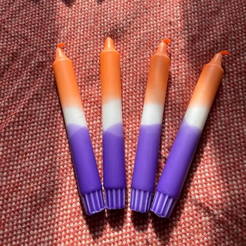 Handgefärbte Dip Dye Kerze Neon-Orange & Lila – bunte Stabkerze im Farbverlauf – moderne Tischdeko & Geschenkidee – leuchtende Neonfarben