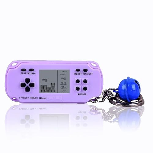 CZT Mini Console in mattoni Portachiavi creativo Retro Console blocco Zaino appeso gioielli con 26 giochi puzzle Regali per bambini Macchina portatile del gioco tascabile console di gioco (Viola)