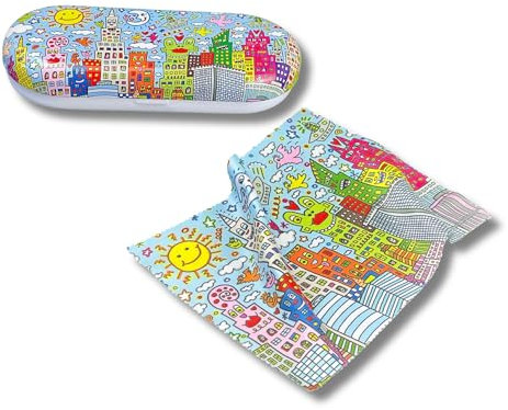 MediMuc Flaches Brillenetui mit passendem Reinigungstuch aus Microfaser - James Rizzi, My New York City - Maße: L/H/B 16 x 2,8 x 6,6cm - FridolinEdition