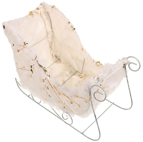 SEWACC Weihnachtsdeko Feiertags-Deko-Schlitten Weihnachtsverzierung Tischschlitten Desktop- Ornamente schmücken Requisiten Weiß Hirschwagen Stoff Metall