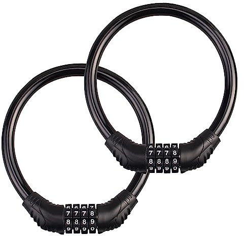 2 PCS Bike Lock Cable Bicycle Lock 4 Digits Resettable Code Combination High Security Bike Locks for Scooter, Skateboard, Gate, Fence, Refrigerator
