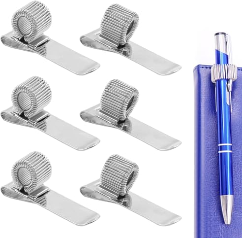 Metall Stifthalter Clips, 3 Stk Horizontale Stifthalter & 3 Stk Senkrechte Stiftschlaufe, Stifthalter Notizbuch | Krankenschwester Zubehör Arbeit | Taschen-Clip | Magnetischer Stiftehalter(silber)