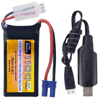 ZYGY 7.4V 1100mAh 2S Batterie Lipo avec Prise EC2 et câble de Charge USB pour UTB18 4WD Batterie pour Voiture RC Hors Route à Haute Performance pour l'escalade
