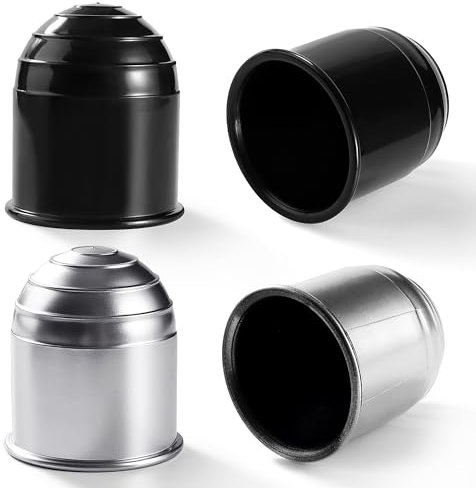 VooGenzek 4 Stück Universal Anhängerkupplung Abdeckung, 50 mm Anhängerkupplung Schutzkappe, Kappe Kunststoff Anhänger Anhängerkupplungsabdeckung, Kugelkopf Abdeckung, Schwarz, Silber