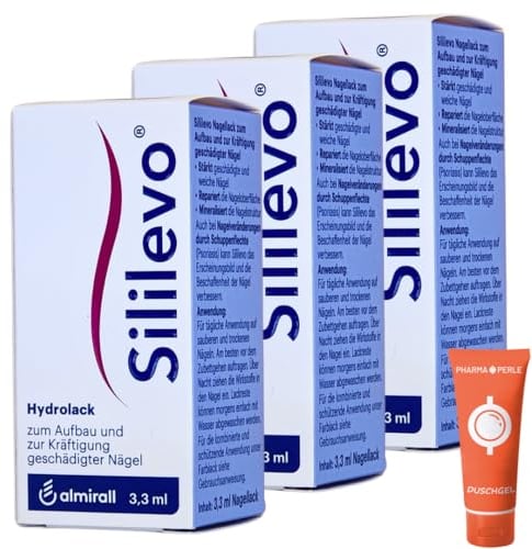 Sililevo Nagellack 3x 3,3 ml I Aufbau und Kräftigung geschädigter Nägel I Medizinischer Nagelstärker I Nagelspliss, Nagelbruch und Nagelpsoriasis I Spar-Set plus Pharma Perle give-away
