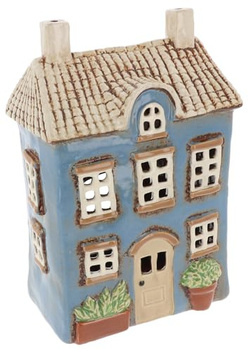 Shudehill Giftware Village Pottery Keramik-Teelichthalter, hübscher Garten, Blumenhaus-Kollektion, Grau, Blau, Gelb, Creme (Garten Hellblau)
