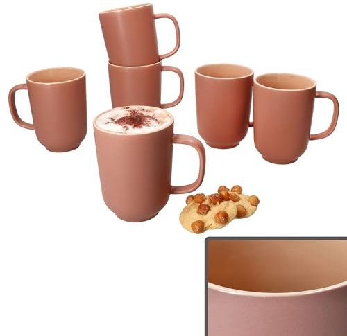 Ritzenhoff & Breker Jasper 6er Set Kaffeebecher Puder I 250ml, H 10,4cm I Steingut-Becher mit Henkel für 6 Personen I Tassen für Heißgetränke wir Tee, Kakao, Latte Macchiato & Co I Kaffee-Geschirr