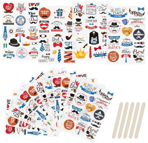 WANDIC 16 Blatt Transfer-Aufkleber, Vatertags-Thema, Transfer-Aufkleber, Bart-Anzug, DIY-Scrapbook-Aufkleber für Grußkarten, Geschenkverpackungen, Dekoration
