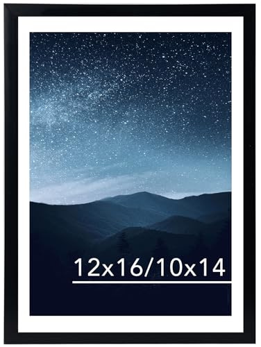 12x16 Black Picture Frame for 30 x 40cm Diamond Painting Art, Display Photo 12 x 16 or 10 x 14 Without Mat, Wall Hanging Large Diamond Painting Frames with Plexiglass