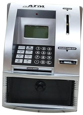 predolo Geldautomaten Sparschwein für Kinder, Kleines Spardose, Kreativ, mit Karte, Passwort, Spielzeug Spardose für Kinder Im Alter von 3 4 5 6 7 8 Jahren, W, Silber