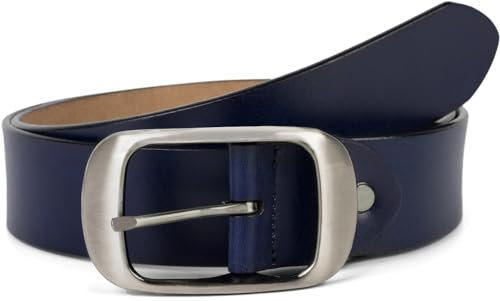 styleBREAKER Unisex Leder Gürtel Unifarben mit glänzender Oberfläche und gebürsteter Schnalle, kürzbar 03010104, Farbe:Dunkelblau, Größe:90cm