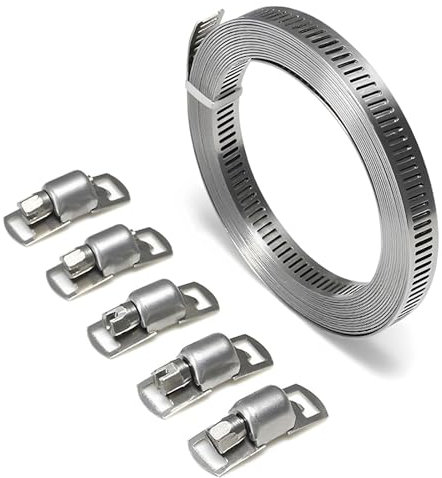 Jubilee Clips, 2m/6.6ft Adjustable Large Jubilee Clips Assorted with 5 Pcs Fasteners, DIY Large Hose Clamps, Adjustable Pipe Clamps Worm for Home Gas Pipe, Fuel Line, Exhaust Ducting, Plumbing