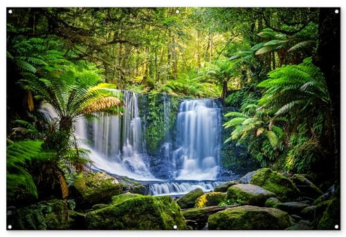 MuchoWow© Gartenposter Groß 180x120 cm XXL Outdoor Bilder Gartendeko für draußen Wetterfest Garten Deko Banner Draußen Gartendekoration Bild Dschungel - Wasserfall - Australien - Pflanzen - Natur