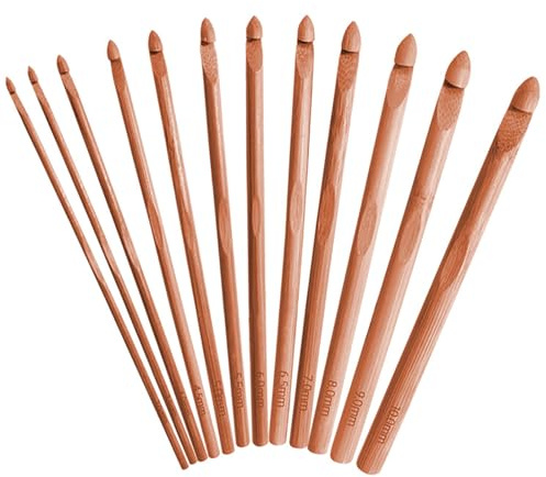SHULLIN 12 Stück Häkelnadel Set Karbonisiert Bambus Häkelnadel Häkelnadeln | Häkelnadel-Set Bambus Häkelnadeln Holz Crochet Hook Hölzerne Häkelnadel 12 Größen für Anfänger und Häkelgarn
