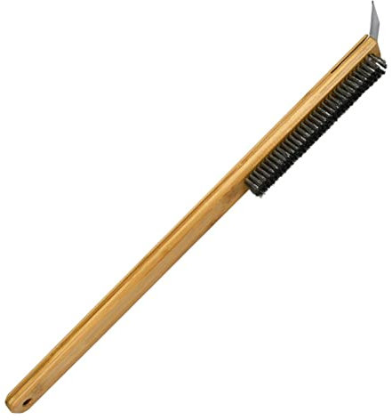 Brosse et grattoir pour four à pizza - 57 cm - Spatule en acier inoxydable - Poils métalliques résistants aux rayures - Poignée en bois - Brosse de nettoyage alimentaire pour fours extérieurs et fours