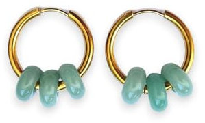 ASTER ALHELÍ - Goldohrringe Damen Edelstahl mit Natürlichen Steinen - Creolen Vergoldet Halbedelstein Schutz Charme - Gold Hoops Perfekt für das Verschenken (Aventurin)