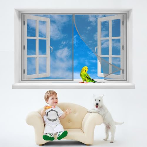 Finestra con zanzariera magnetica, 75x135cmRete Fine Finestra veranda Finestra a soffietto da interno Resistente Traspirante Tenda Rete Anti Zanzare Insetti terrazze exterior tenda,Grigio