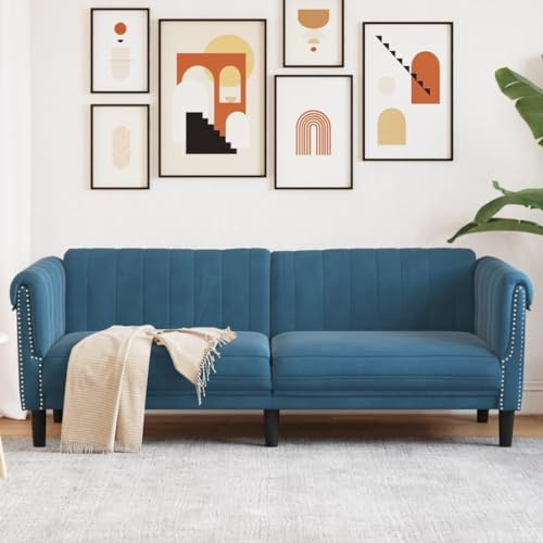 Keyroto 3-Sitzer-Sofa Samt Wohnzimmer modern Blau 203 x 58 x 74 cm
