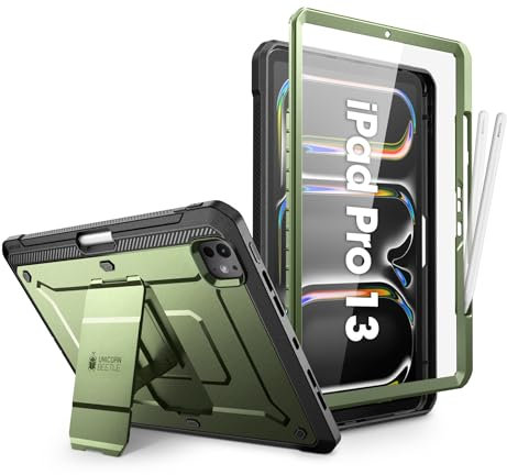SUPCASE für iPad Pro 13 Zoll Hülle M4 2024 7th Generation mit Stifthalter Bumper Case 360 Grad Schutzhülle Cover [Unicorn Beetle Pro] mit Displayschutz und Ständer für iPad Pro 13 Zoll M4 (Grün)