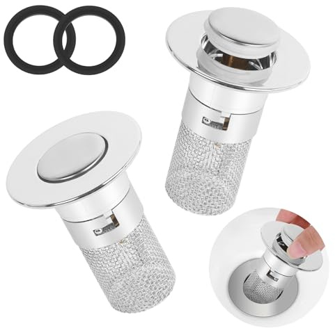 2 Stücke Waschbeckenstöpsel mit sieb Edelstahl für 34-40mm Abflussloch | Pop Up Abflusssieb,Universal Waschbecken Stöpsel,Abflussstopfen für Bad, Waschbecken und Küche