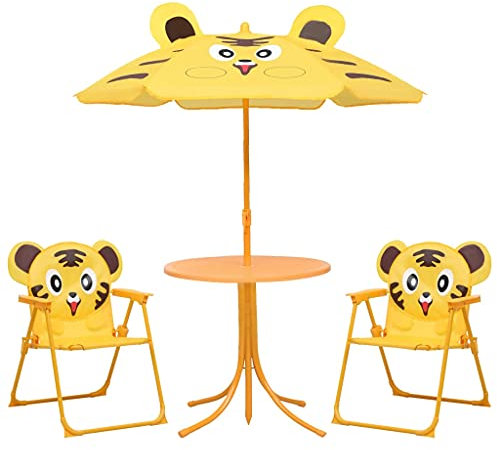 Juroupi 3-TLG. Garten-Bistro-Set für Kinder mit Sonnenschirm Balcony Furniture Gartenlounge Set Bistrotisch Bistro Set Gelb