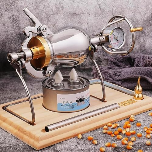 304 Stainless Steel Popcorn Maker, Chinese Vintage Mini Popcorn Machine, Hand Popcorn with Manual Crank and Pressure Gauge for Family Gathering Party Fun(260ML)