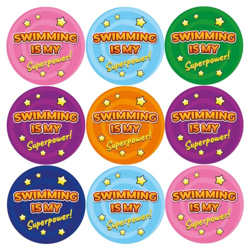 MyClassroom 144 Swimming Superpower Reward Stickers - Paper, Round, Single Use, Indoor, 30mm, Sport, Swimmer, 144 Count