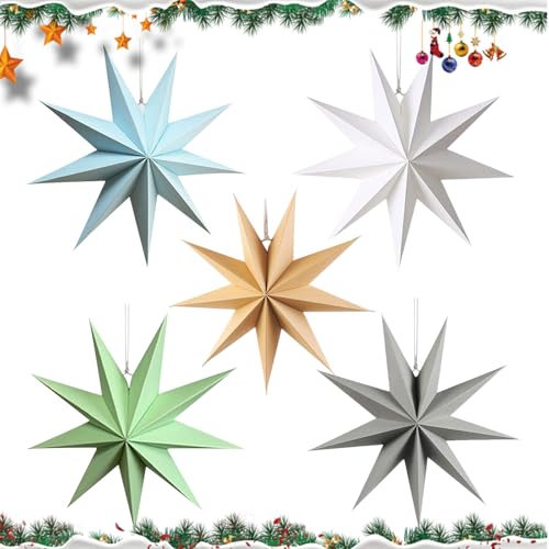 GZGXKJ 5er Weihnachtsstern Set, 30cm Faltstern, 5 Farben, Weihnachtsdeko für Weihnachtsbäume, Fenster, Esstische