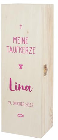 Herz & Heim® Kerzenaufbewahrung aus Holz mit Personalisierung (Taufe, Rosa)