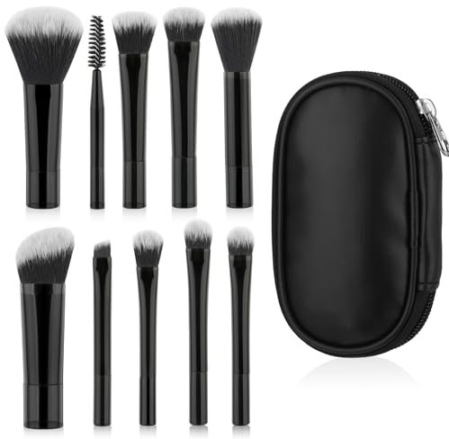 Giantree 10Stück Reise Pinselset Makeup, Mini Make Up Schminkpinsel Set Tragbares Reise Makeup Pinsel Mit Tasche Kosmetik Pinsel Für Stiftung Pinsel Erröten Pulver Lidschatten Kosmetik(Schwarz)
