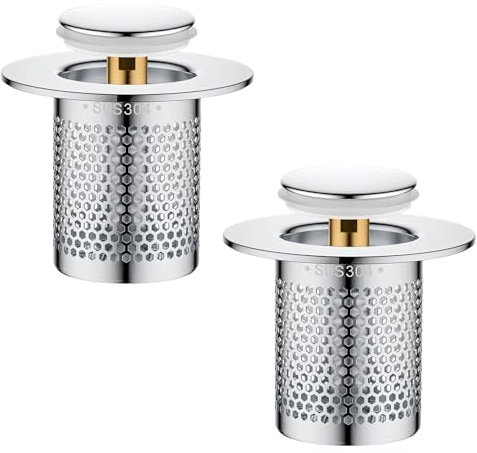 2 Piezas Filtro Desague Lavabo de Acero Inoxidable, Tapón de Desagüe Emergente con Filtro para Cabello, Colador de Drenaje para Fregadero de Baño, Filtro de Desagüe de Suelo, para Baños y Cocinas