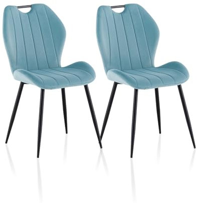 ZBAOLTO Esszimmerstühle 2er Set Samt, Stühle esszimmer Küchenstuhl Polsterstuhl Wohnzimmerstuhl mit Rückenlehne Metallbeine, Stühle essstühle für Esszimmer Wohnzimmer Küche Schlafzimmer,Hellblau