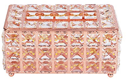 MUNEFE Crystal Glass Tissue Box, European Tissue Box, Multi Purpose Desktop Organiser for Dressing Table, Desk, And Dining Table (Rose Gold)