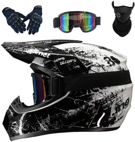 Helm Motocross Helm Kinder Erwachsene mit Schutzbrille Handschuhe Gesichtsbedeckung DOT-zugelassen