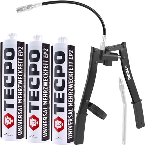 TECPO 3x Universal Mehrzweckfett 500g EP2 Lithium Schmierfett universell einsetzbares Langzeitfett temperaturbeständiges Gleit- Wälzlager Lithiumfett, wasserbeständig, mit Zweihand-Kartuschen-Presse