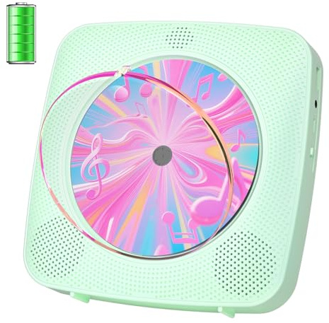 CD-Player, tragbar, Bluetooth, wiederaufladbar: CD-Player für Zuhause mit 1800 mAh Kegaudio Desktop-Wand-CD-Player mit Lautsprechern mit Staubschutz, LCD-Bildschirm, FM-Radio, USB-AUX-Buchse