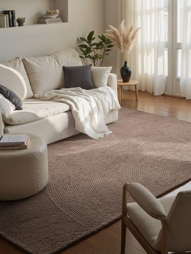 Hanse Home Wollteppich Eleni - Natur Wohnzimmerteppich - Handgetuftet - Hygge Skandi, Boho Teppich Wolle für Wohnzimmer, Schlafzimmer, Esszimmer, Flur - Taupe, 200x300cm