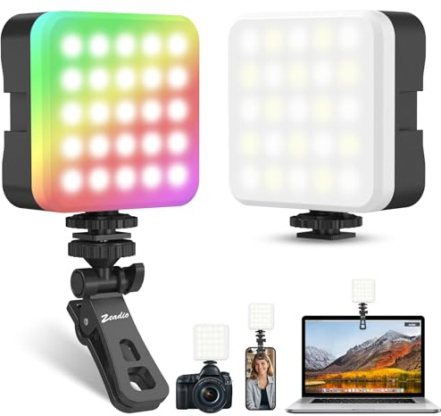Zeadio Tragbare RGB Taschenlampe mit Clip - 3000K-7000K Farbtemperatur Kamerabeleuchtung, CRI95, Kleines Video/Selfie Licht für DSLR/Tischaufnahmen/Selfies/Smartphone/Fotografie, 1er Pack