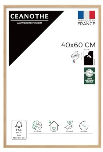 Ceanothe Cadre Photo 40x60 cm Bois Clair Naturel, Pour Exposition et Idéal pour Poster Photo Paysages et A3, Collection Essentiel Verre acrylique Incassable Fabriqué en France