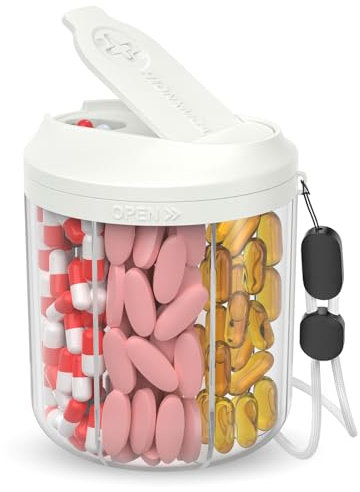 Tablettenbox mit 7 großen Fächern, Pillendose für unterwegs, Pillen-Organizer für Ergänzungs, Pillenspender mit Anti-Misch-Design, BPA-freier Pillenbehälter mit 20 Stück Etiketten, Beige